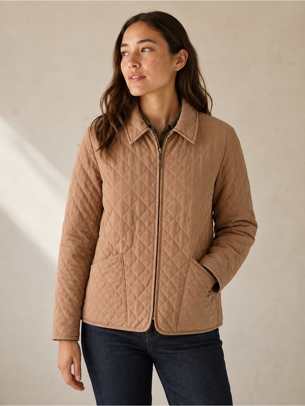 Pendleton Quilted Zip-Front Jacket in Camel